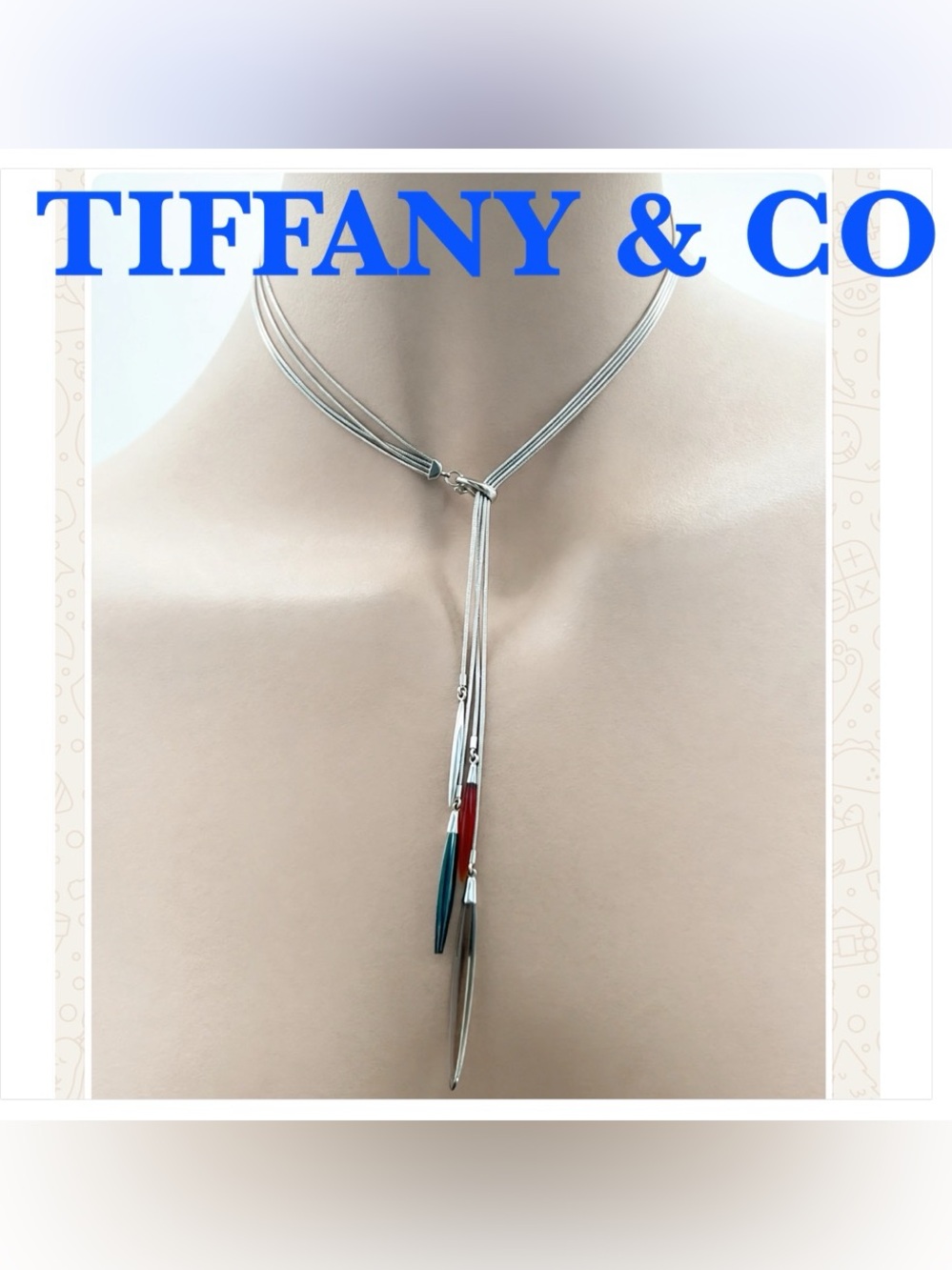 🔴TIFFANY & CO Feather Lariat 18k Gold 4 Strand Lucite Hematite Agate Necklace🔴